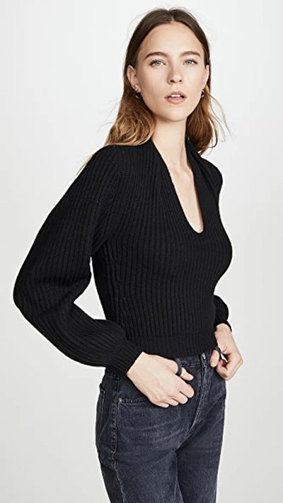 Shop Alexander Wang Ribbed Pullover With Draped Neck In Black