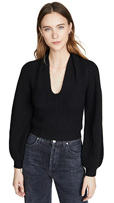 Ribbed Pullover with Draped Neck