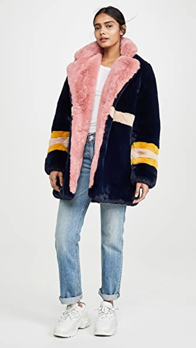 Shop Apparis Lisa Faux Fur Coat In Multicolor
