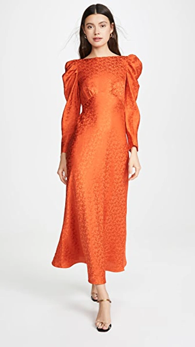 Shop Saloni Alena Midi Dress In Bitter Orange