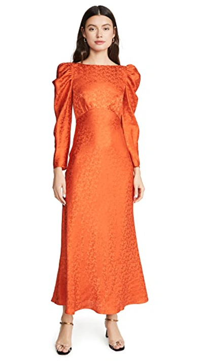 Shop Saloni Alena Midi Dress In Bitter Orange