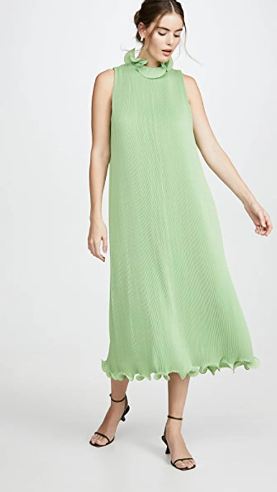 Shop Tibi Sleeveless Pleated Dress In Mint