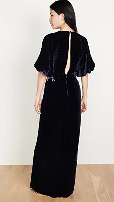 Shop Costarellos Silk Velvet Plunge Wrap Front Dress In Blue