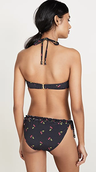Shop Shoshanna Bra Halter Ruffled Bikini Top In Black/ivory/red