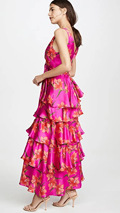 Shop Borgo De Nor Flavia Silk Dress In Lily/fuchsia