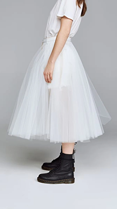 Shop Ben Taverniti Unravel Project Short Washout Denim Tulle Skirt In White