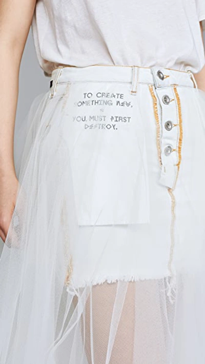 Shop Ben Taverniti Unravel Project Short Washout Denim Tulle Skirt In White