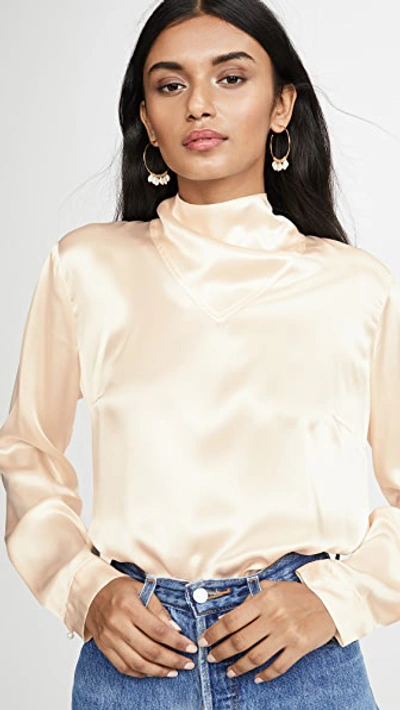 Shop Le Kasha Long Sleeve Blouse Neck Detail In Cream