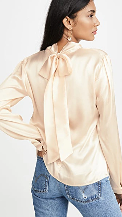 Shop Le Kasha Long Sleeve Blouse Neck Detail In Cream