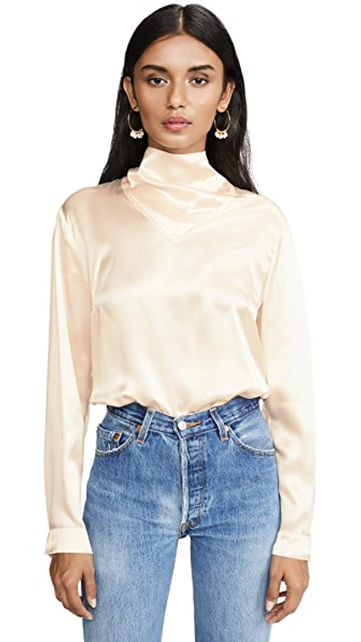 Shop Le Kasha Long Sleeve Blouse Neck Detail In Cream