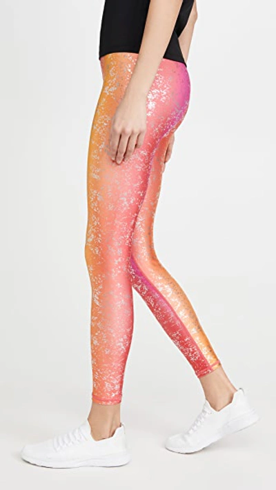 Shop Terez Tall Band Balayage Foil Leggings In Silver Foil Over Neon