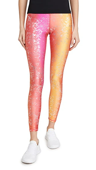 Shop Terez Tall Band Balayage Foil Leggings In Silver Foil Over Neon