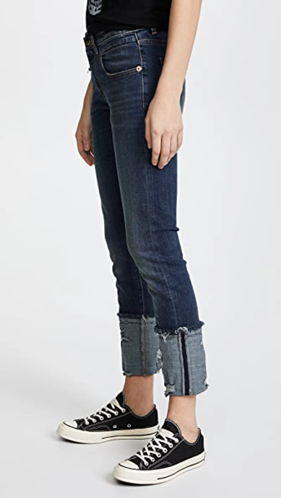 Shop R13 Boy Skinny Jeans With Cuffs In Dark Vintage Blue With Fray