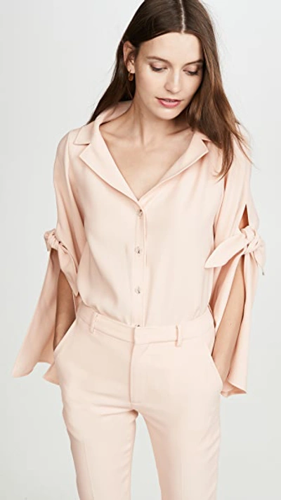Shop Adeam Long Sleeve Tie Blouse In Petal Pink