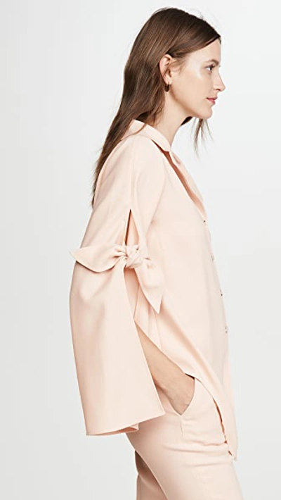 Shop Adeam Long Sleeve Tie Blouse In Petal Pink