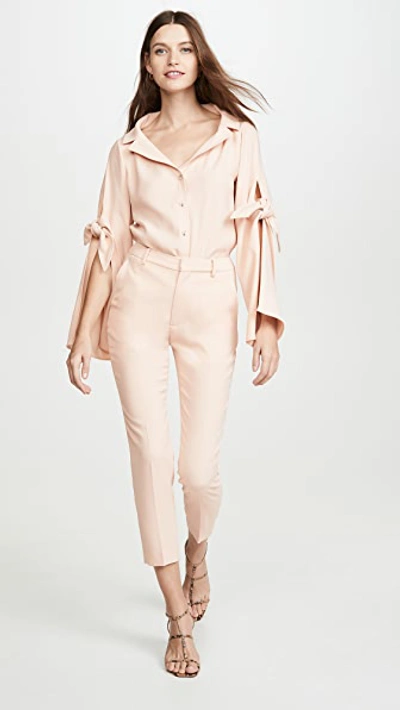 Shop Adeam Long Sleeve Tie Blouse In Petal Pink