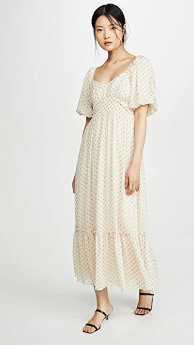 Shop English Factory Empire Maxi Puff Sleeve Dress In Beige