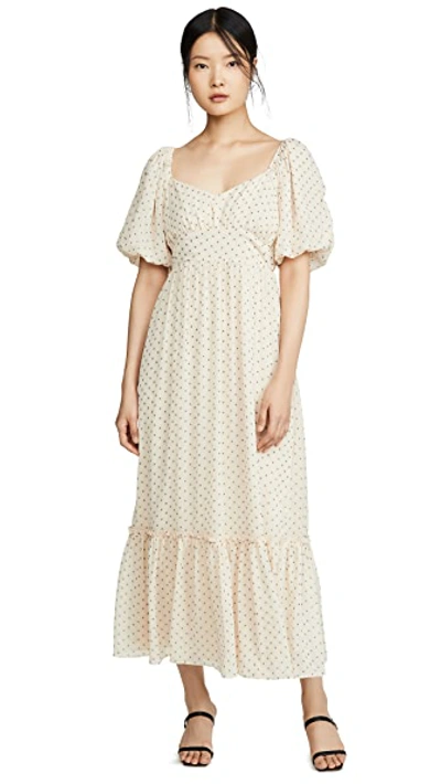 Shop English Factory Empire Maxi Puff Sleeve Dress In Beige