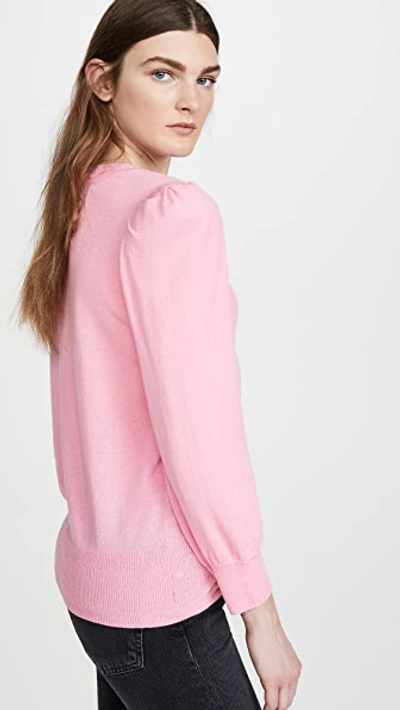 Shop Autumn Cashmere Puff Sleeve Cashmere V Neck Pullover In Candy