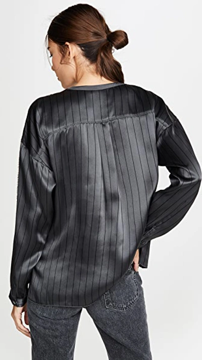 Shop Atm Anthony Thomas Melillo Silk Striped Shirt In Asphalt/black