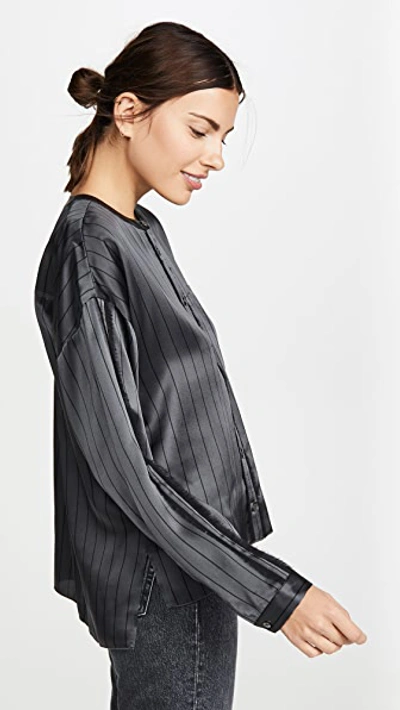 Shop Atm Anthony Thomas Melillo Silk Striped Shirt In Asphalt/black