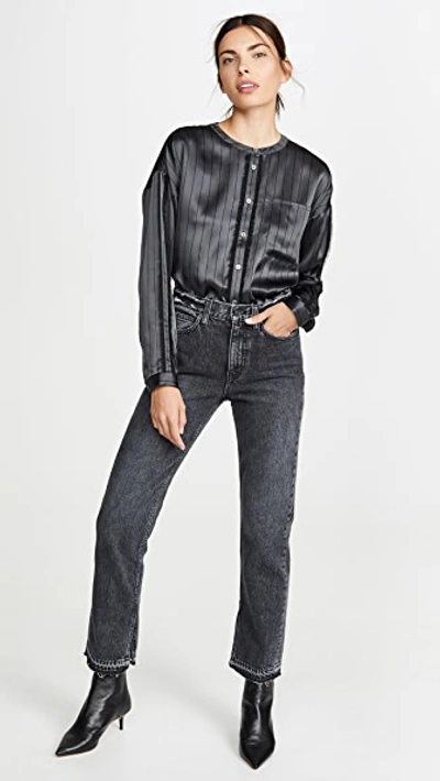 Shop Atm Anthony Thomas Melillo Silk Striped Shirt In Asphalt/black