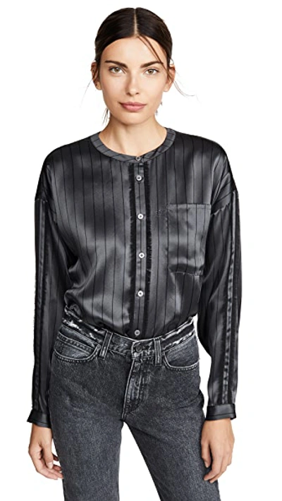Shop Atm Anthony Thomas Melillo Silk Striped Shirt In Asphalt/black
