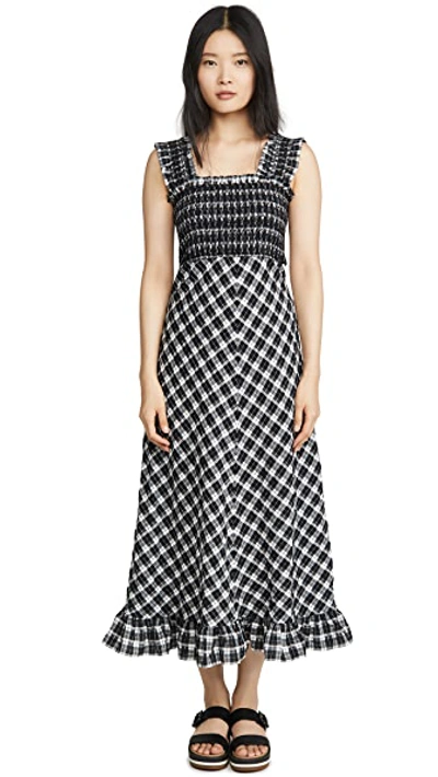 Shop Ganni Seersucker Check Dress In Black