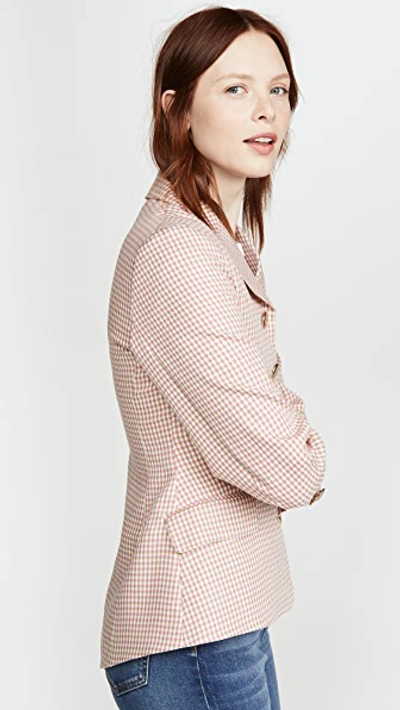 Shop Alexa Chung Single Breasted Jacket Houndstooth In Cream/pink/green
