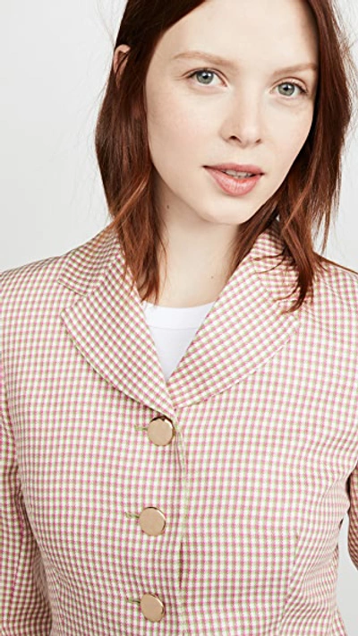 Shop Alexa Chung Single Breasted Jacket Houndstooth In Cream/pink/green