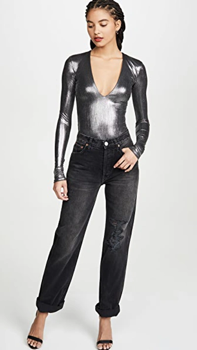 Shop Alix Irving Lame Bodysuit In Gunmetal