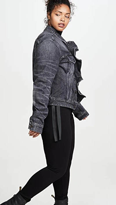 Shop Ben Taverniti Unravel Project Vintage Spray Denim Ruffle Jacket In Black