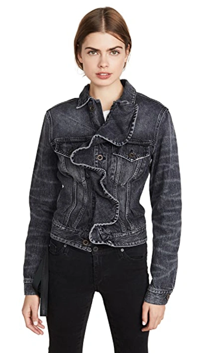 Shop Ben Taverniti Unravel Project Vintage Spray Denim Ruffle Jacket In Black