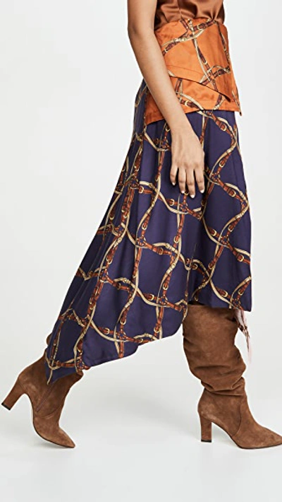 Shop Jonathan Simkhai Saddle Print Handkercheif Skirt In Midnight/pink/amber