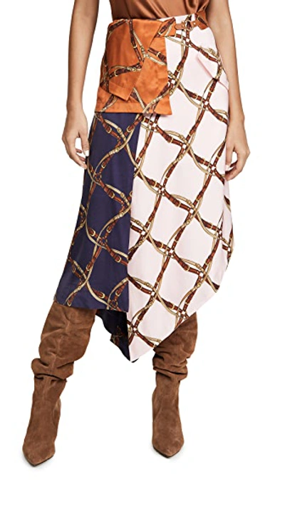 Shop Jonathan Simkhai Saddle Print Handkercheif Skirt In Midnight/pink/amber