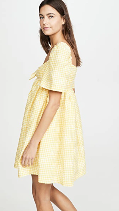 Shop Pushbutton Puff Mini Dress In Yellow