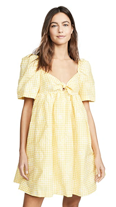 Shop Pushbutton Puff Mini Dress In Yellow