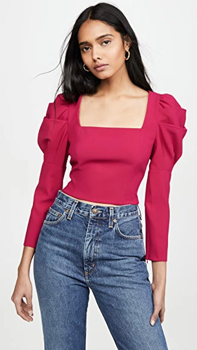 Shop Alice And Olivia Rach Puff Sleeve Top In Raspberry