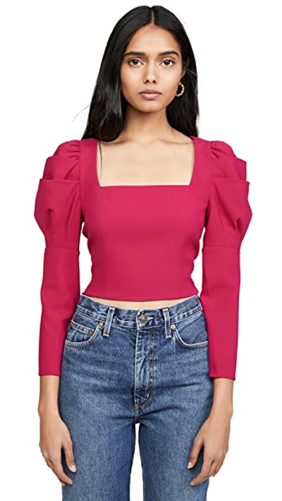 Shop Alice And Olivia Rach Puff Sleeve Top In Raspberry