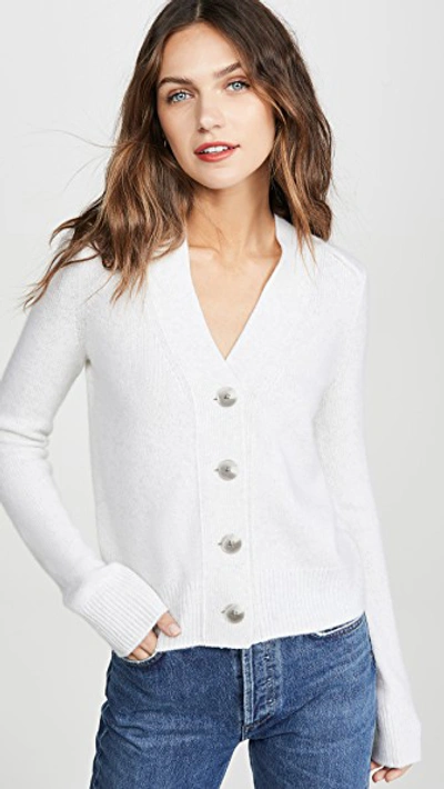 Shop Vince Shrunken Button Cashmere Cardigan In Heather White