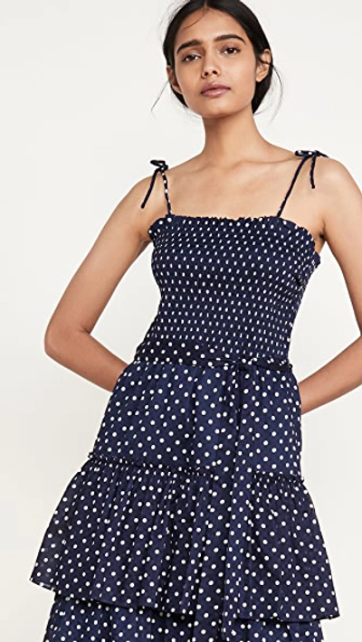 Shop Tory Burch Smocked Dress In Classic Dot Print