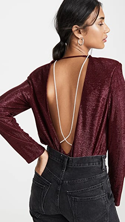Shop Michelle Mason Long Sleeve Tee With Crystals In Wine