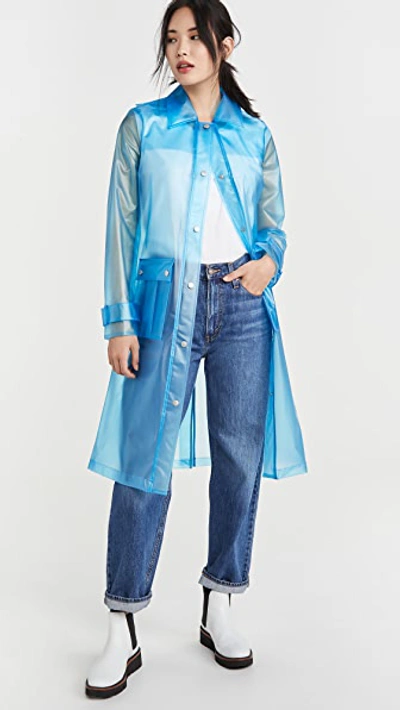 Shop Avec Les Filles Translucent Hooded Rain Coat In Blue
