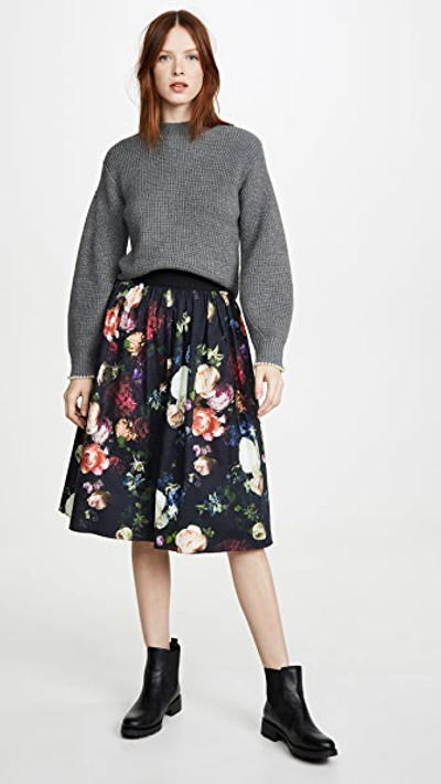 Shop Adam Lippes Midi Skirt With Sunburst Pleats In Multi Floral