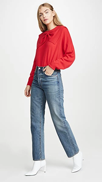 Shop The Great The Cashmere Bow Sweater In Poinsettia