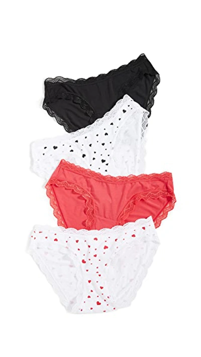 Shop Stripe & Stare Scattered Hearts Bikini 4 Pack In Red/white/black