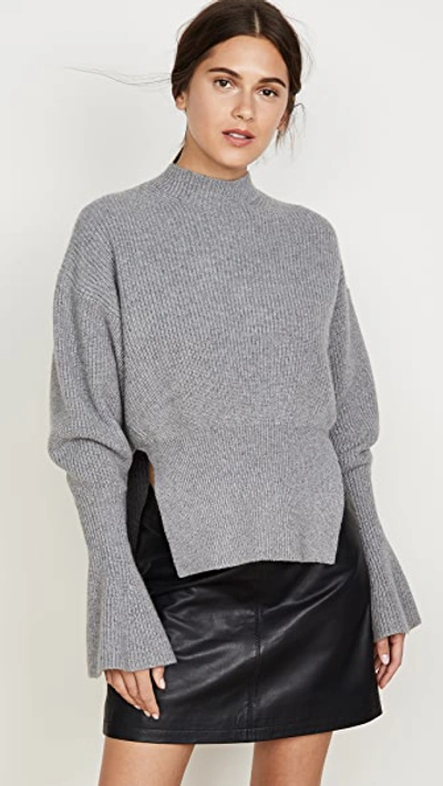 Alexander Wang Split Hem Engeneeried Rib Knit Sweater Grey Wool Cashmere  Blend