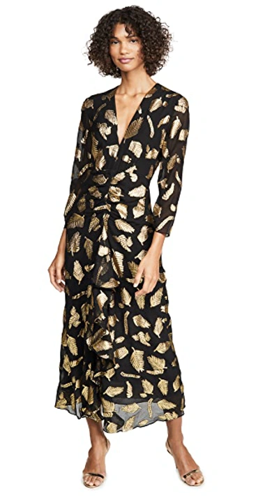 Shop Rixo London Rose Dress In Silk Lame Palm Gold Black