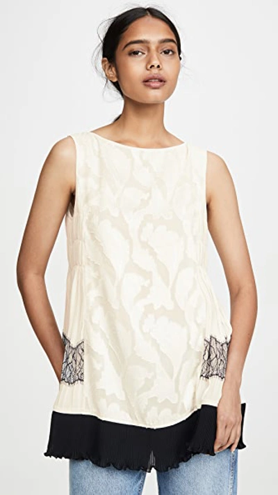 Shop Adeam Pleated Lace Top In Ivory