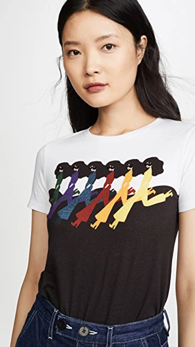 Shop Alice And Olivia Rylyn Embellished Crew Neck Top In Retro Rainbow Wave